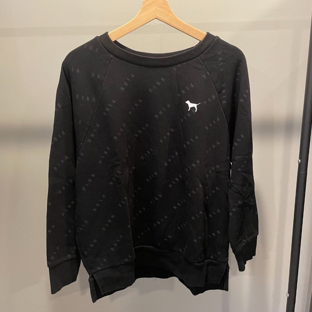 Pink Victoria's Secret Black Pattered Crewneck